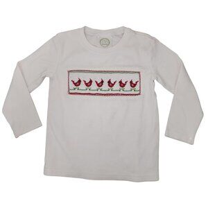 Toddler Blanke Boutique Smocked Cardinal 4T Shirt Long Sleeve White 100% Cotton